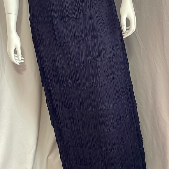 From Bloomingdale’s navy long evening gown with all fringes and fully lined - Picture 5 of 17